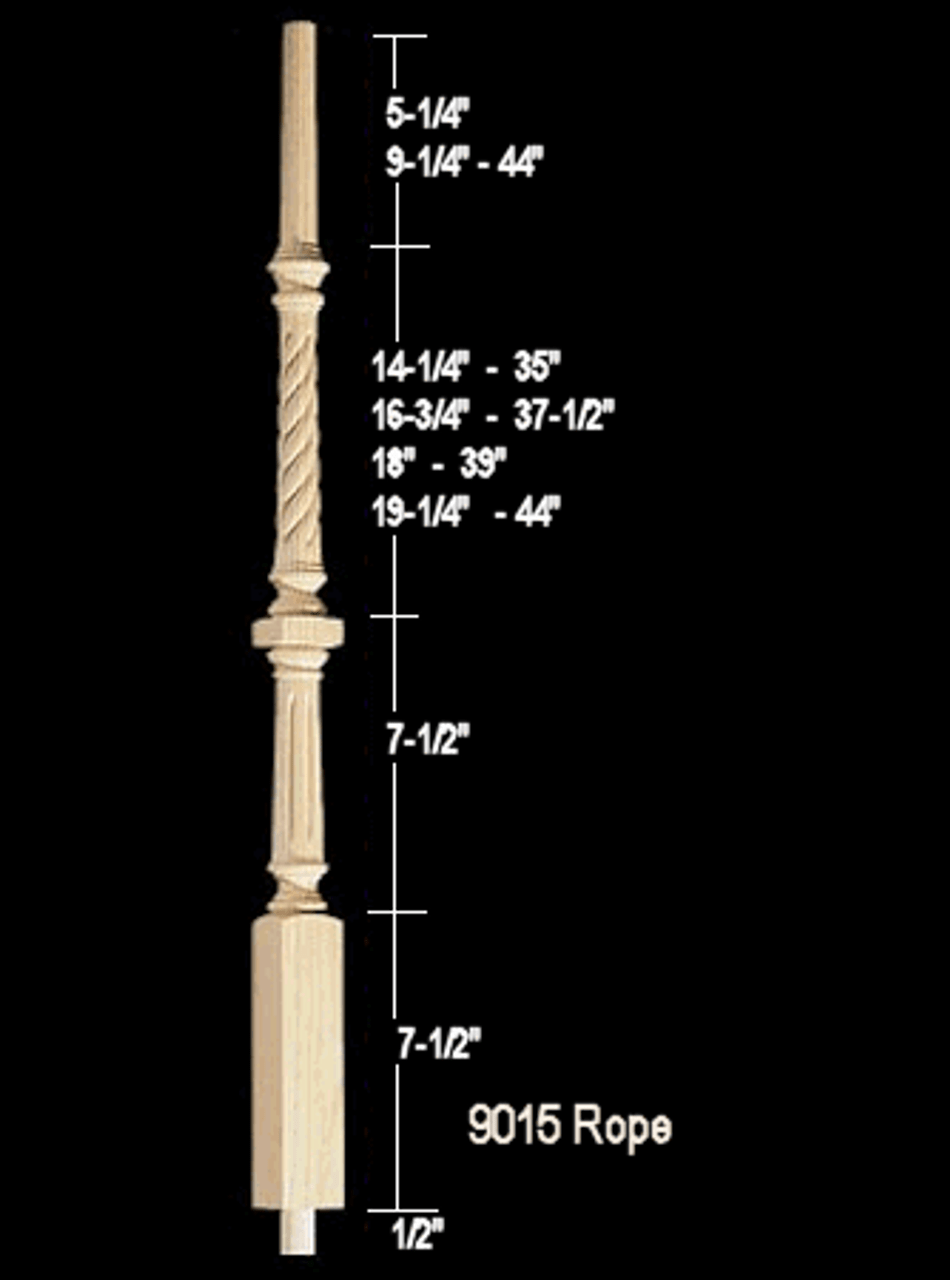 9015R 35" Rope Carved Pin Top Baluster