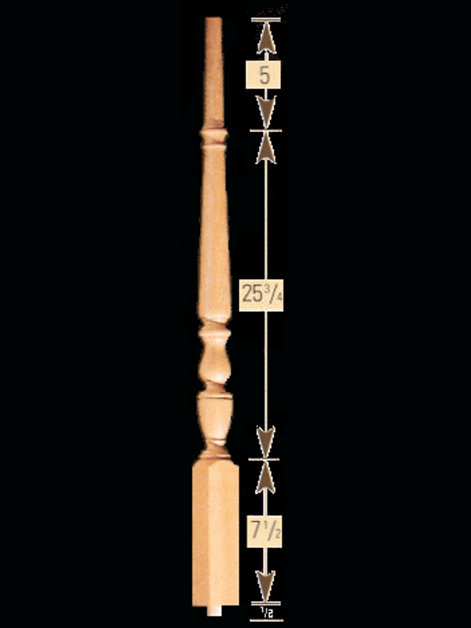 1815 39" The 1800's Plain Pin Top Baluster Dimensional Information