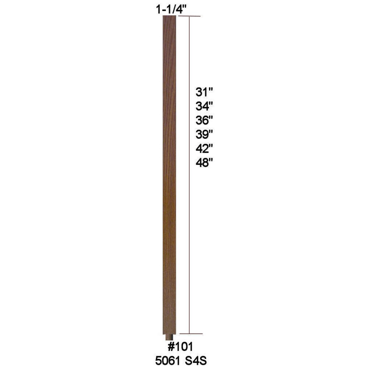 5060 (101) 1-1/4" S4S 36" Baluster, with dowel pin shipped separate