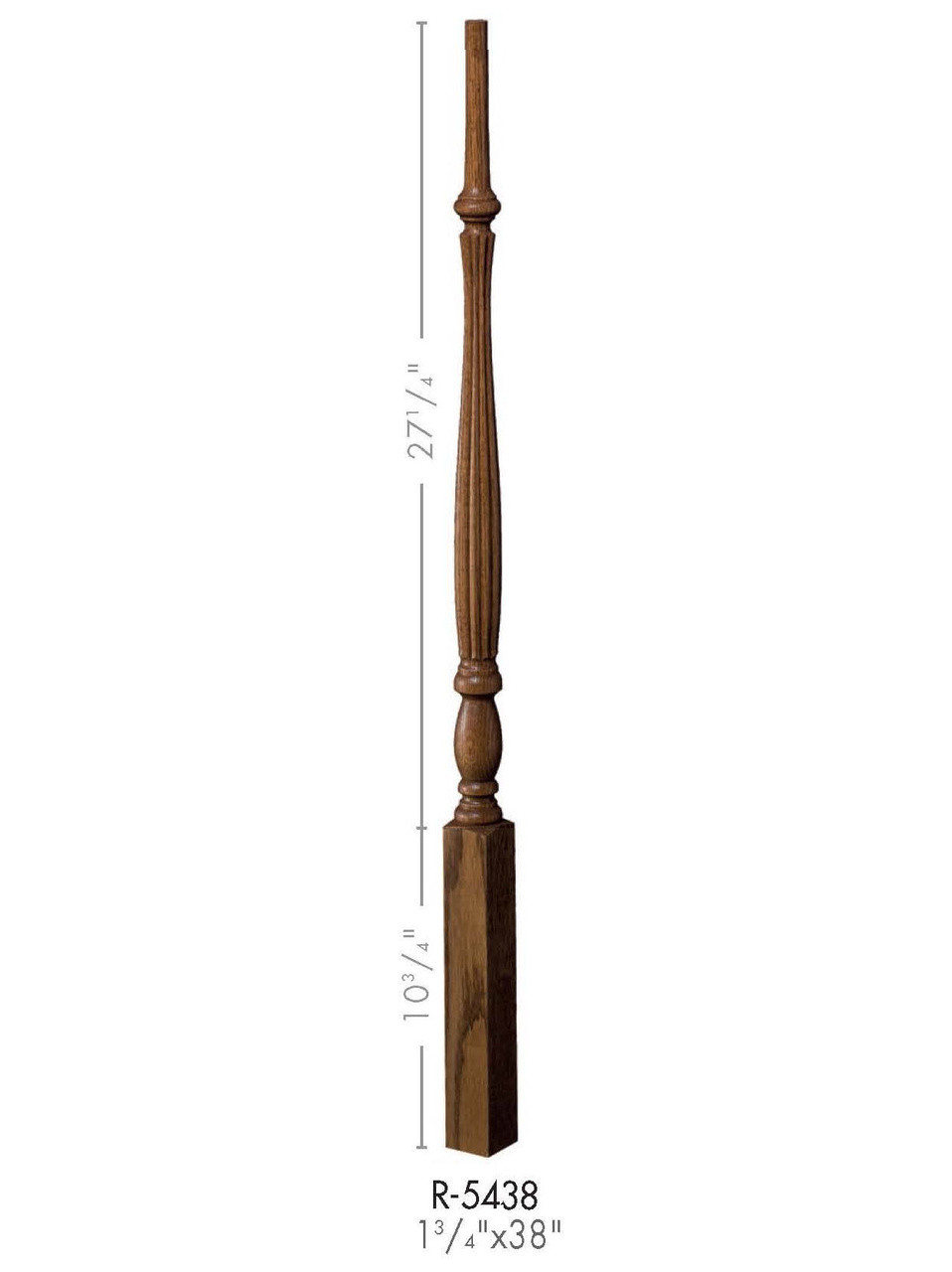 R-5438 38-inch Reeded Country Classic Baluster - Dimensional Information