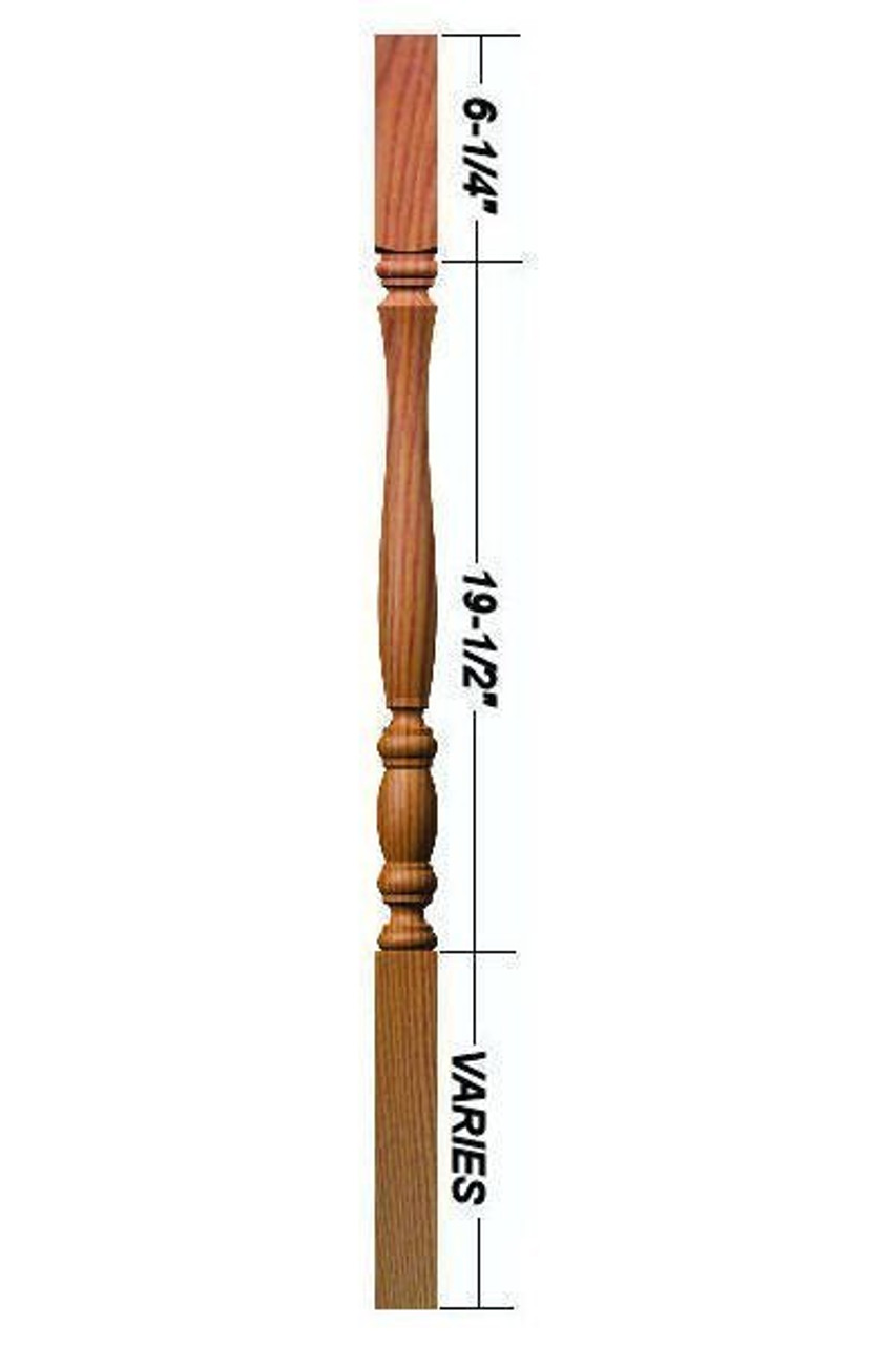 F-2300 42" Fluted Utah Classic Square Top Baluster (Plain Version Illustrated) Dimensional Information