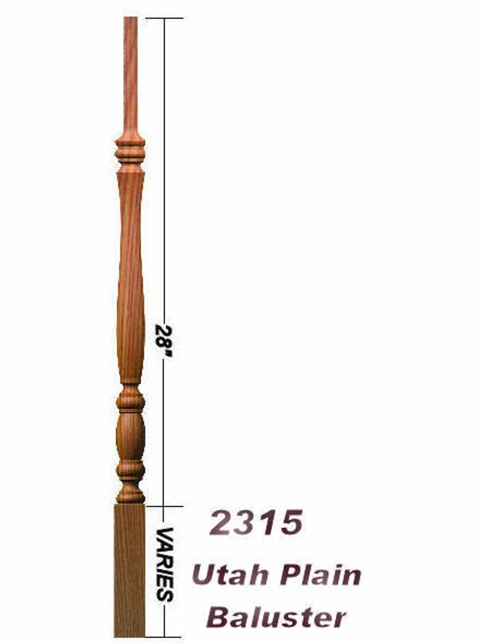 2315 42" Utah Classic Pin Top Baluster Dimensional Information