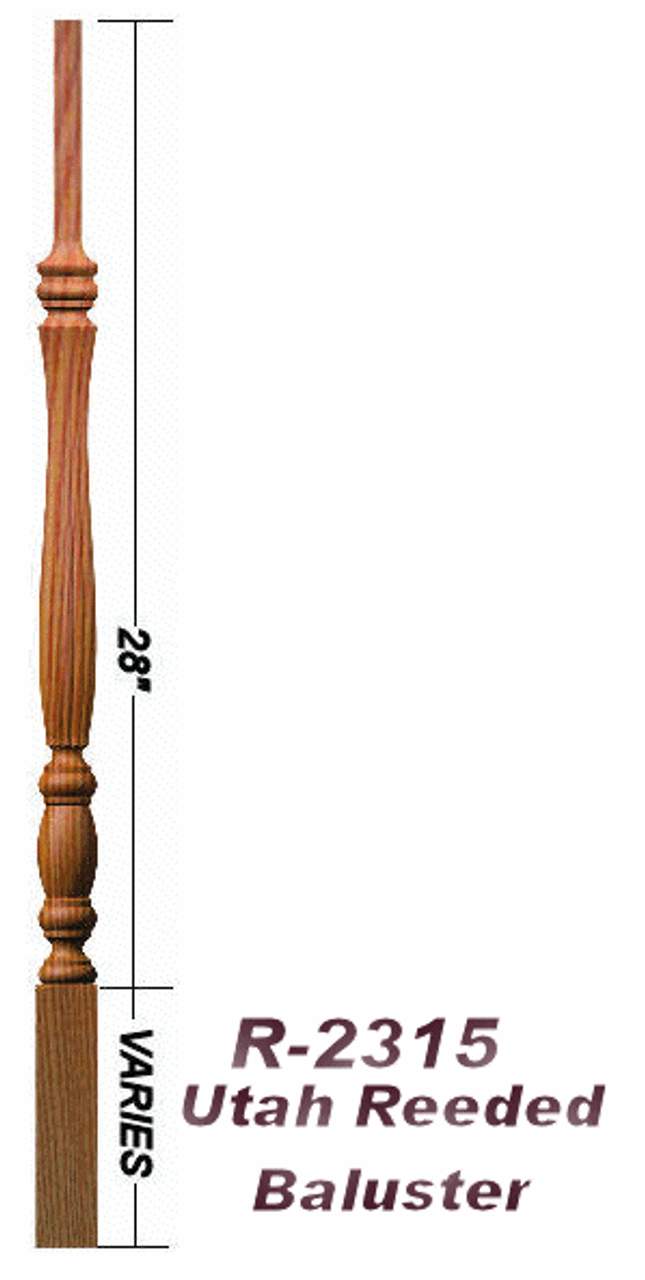 R-2315 Reeded 42" Utah Classic Pin Top Baluster Dimensional Information