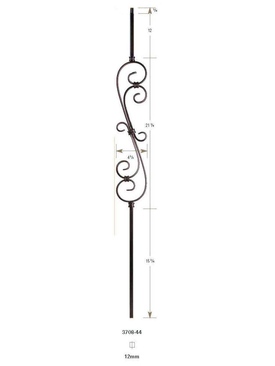 3708-44 44" S-Scroll Hollow Baluster