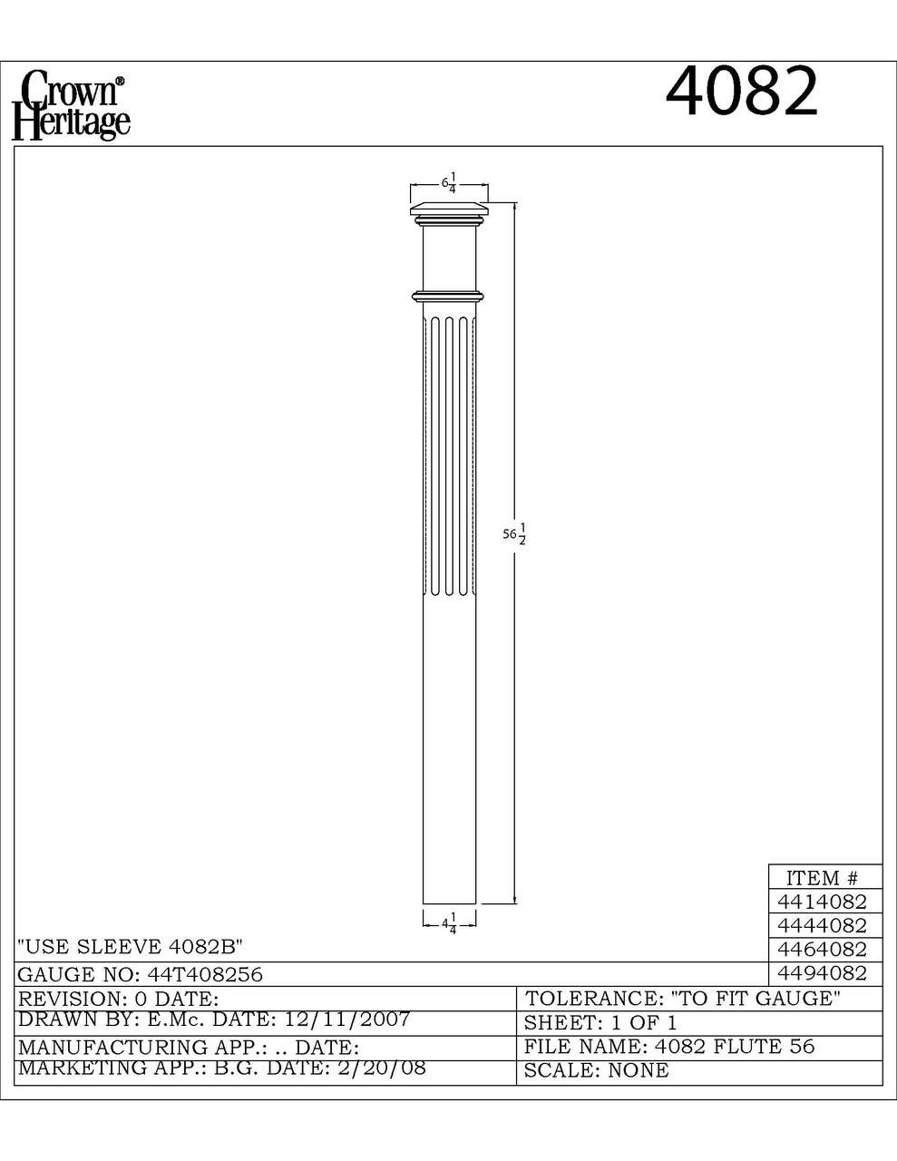 4082 Fluted Box Newel Post, Primed, CADD DRAWING