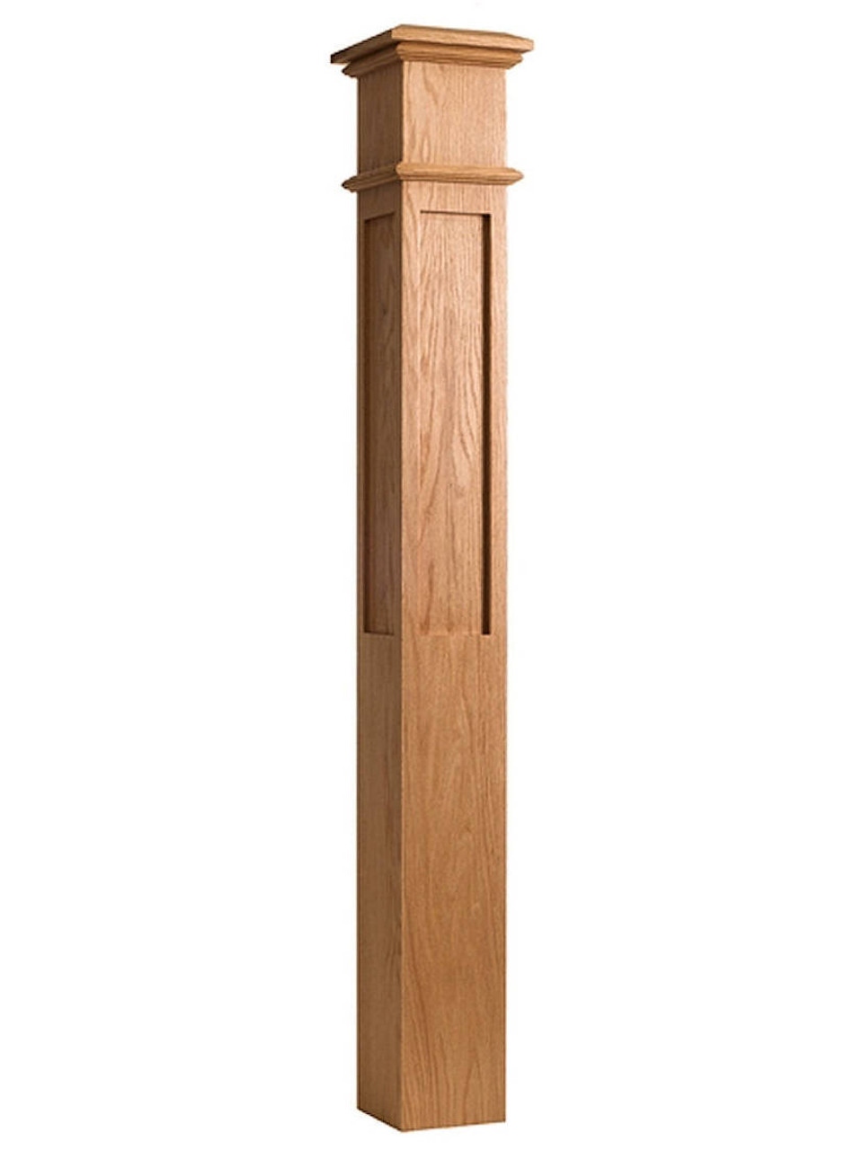 4098 Paneled Box Newel Post, Red Oak or Mapl
