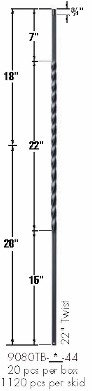 9080TB-T Large 22" Twist Tubular Steel Baluster