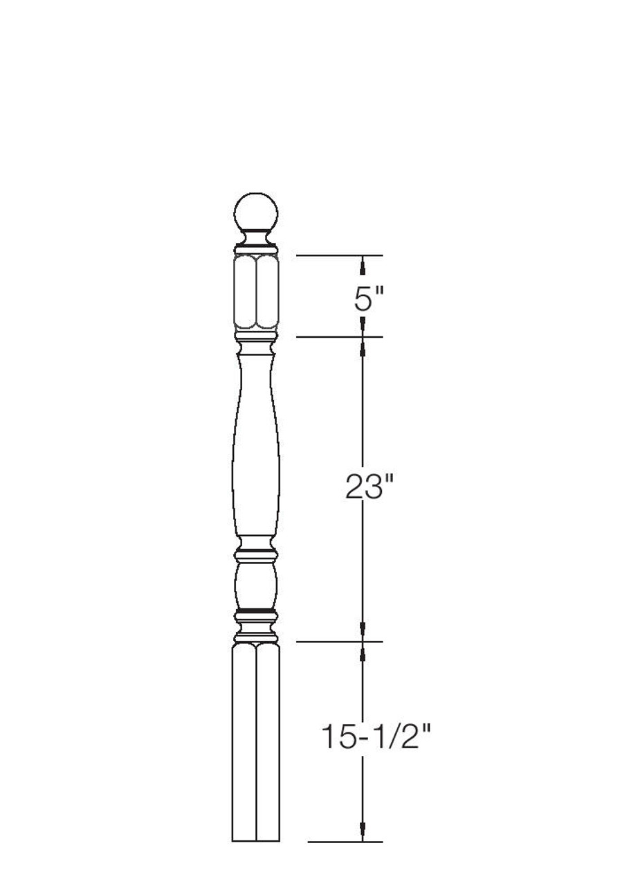 955-4BT-48 Ball Top Starting Bordeaux Newel Post Dimensional Information