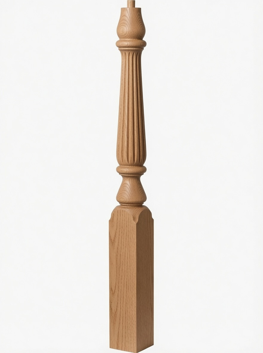  R-4811 48" Reeded Pin Top Ohio Starting Newel Post - Red Oak
