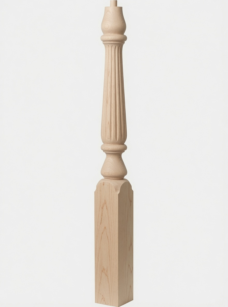  R-4811 48" Reeded Pin Top Ohio Starting Newel Post - Hard Maple