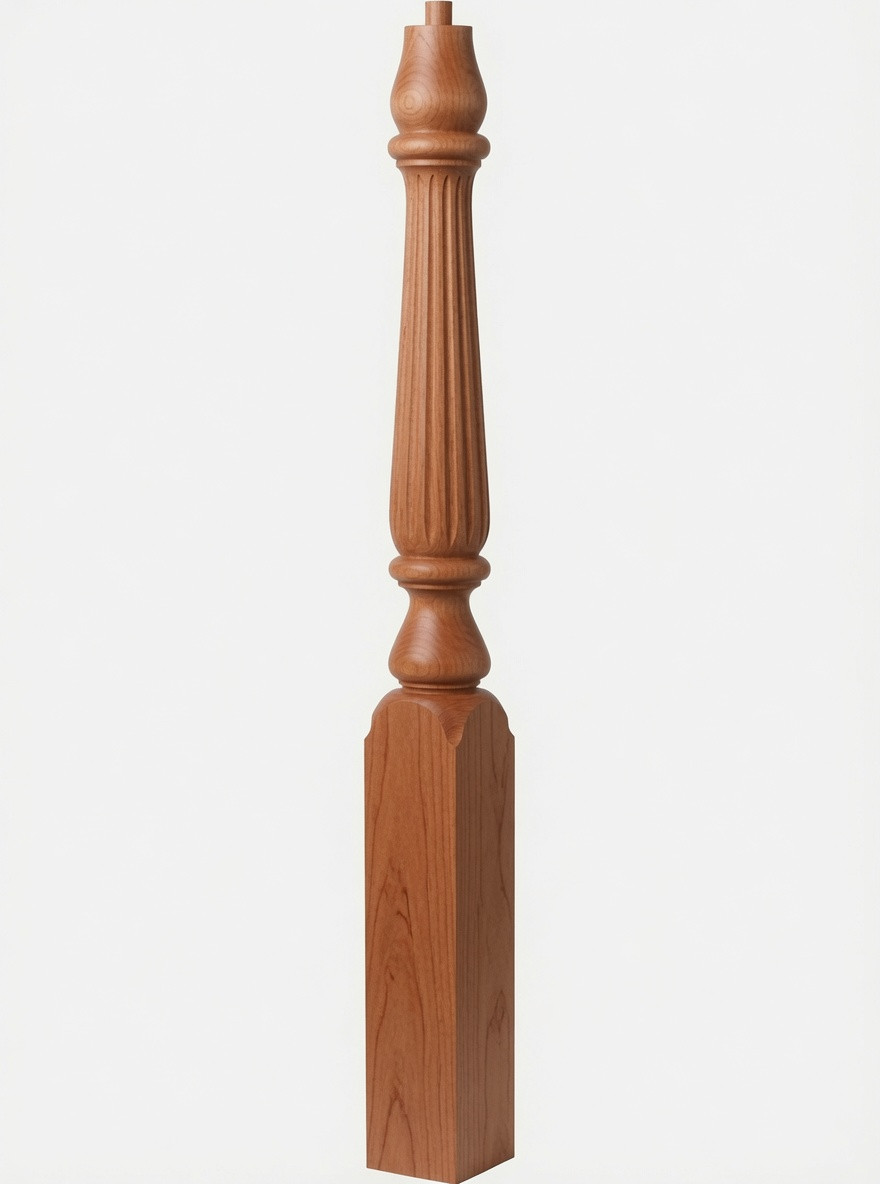  R-4811 48" Reeded Pin Top Ohio Starting Newel Post - American Cherry