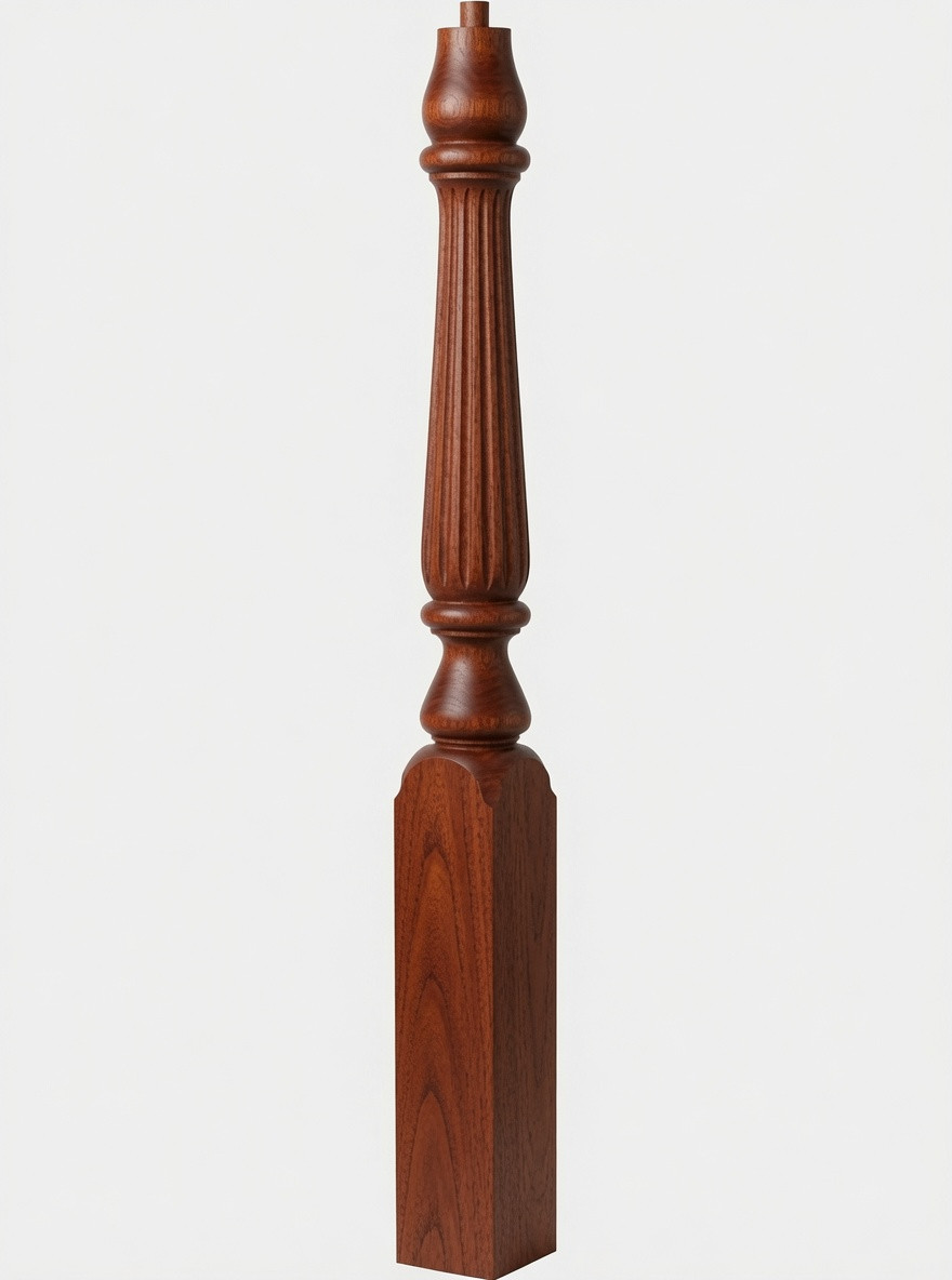  R-4811 48" Reeded Pin Top Ohio Starting Newel Post - Mahogany