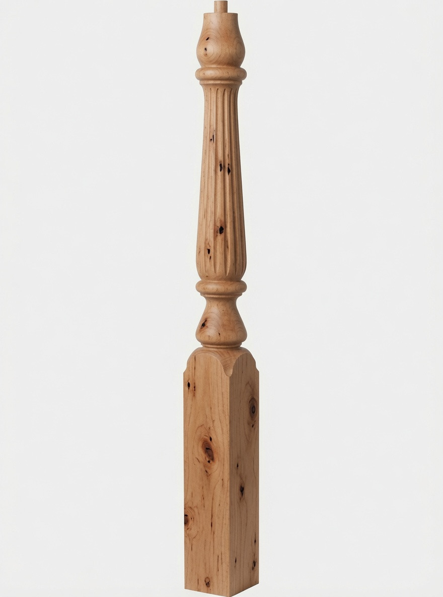 R-4811 48" Reeded Pin Top Ohio Starting Newel Post - Knotty Alder