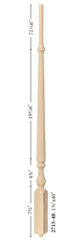 F-2715 40" Fluted Ohio Regency Stairways Baluster - Dimensional Information