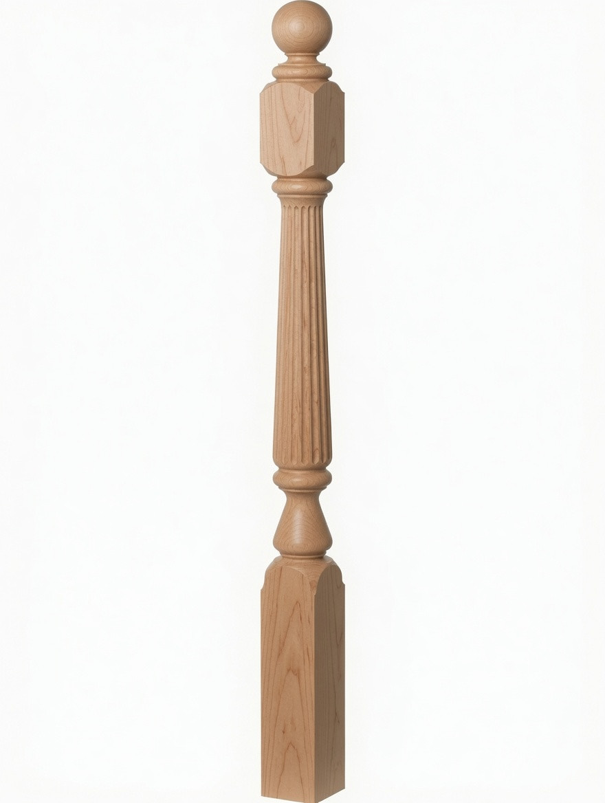 F-4842 60" Fluted Ball Top Ohio Starting Newel Post - Soft Maple