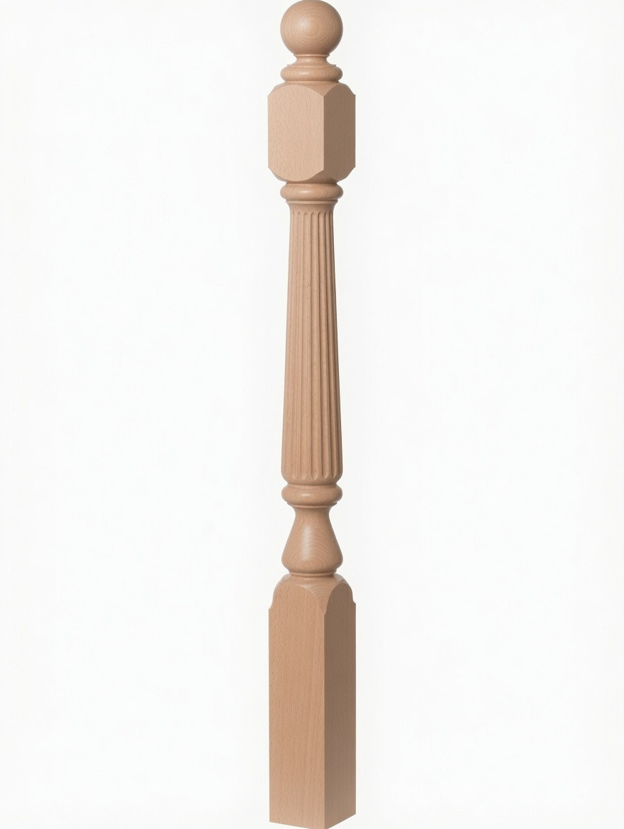 F-4842 60" Fluted Ball Top Ohio Starting Newel Post - Beech