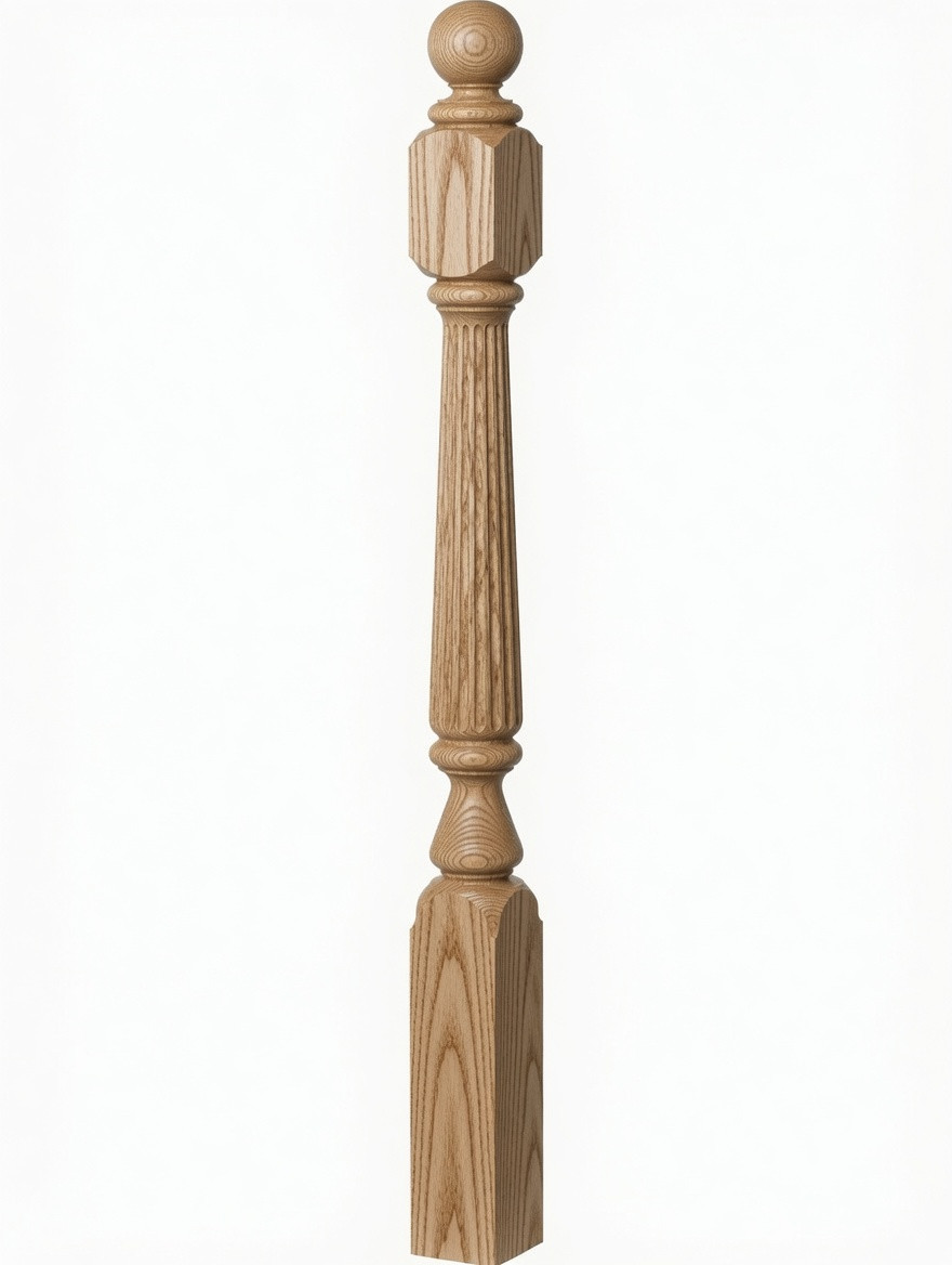 F-4842 60" Fluted Ball Top Ohio Starting Newel Post - Ash