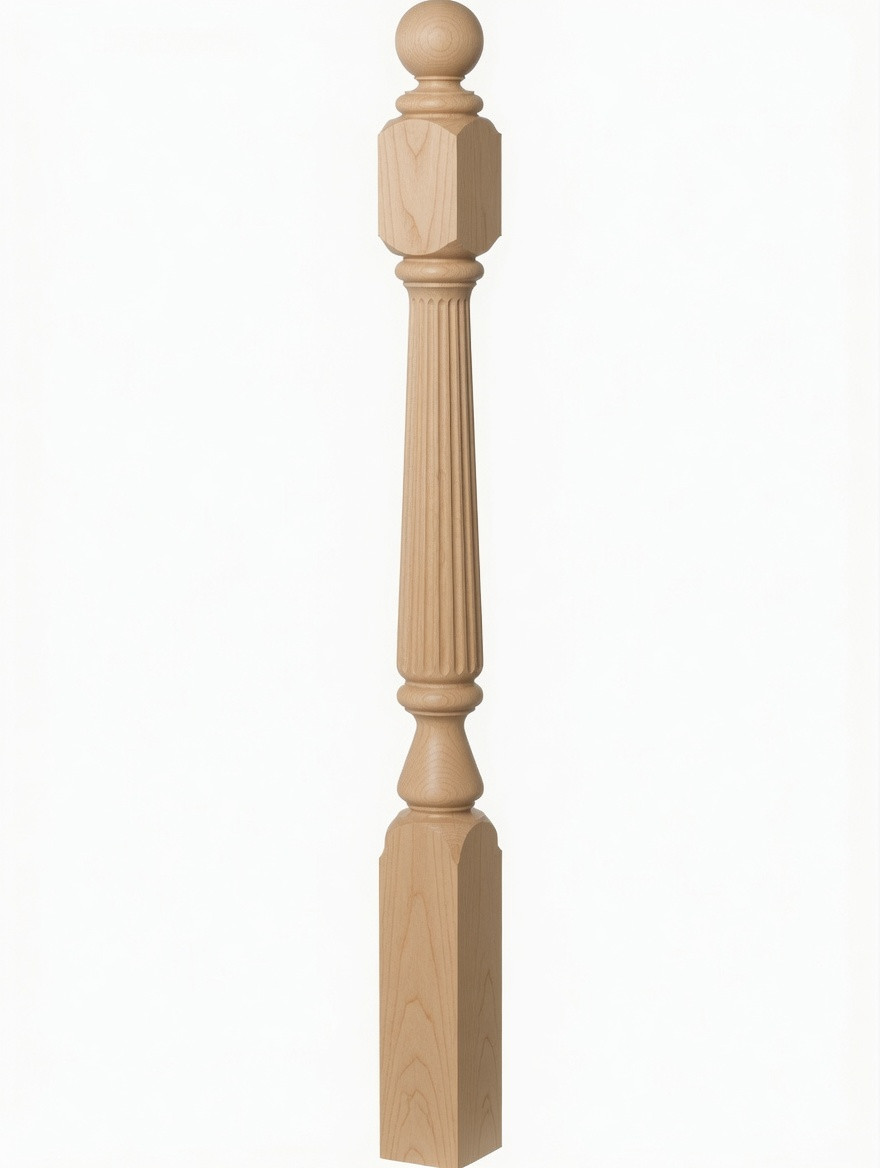 F-4842 60" Fluted Ball Top Ohio Starting Newel Post - Birch