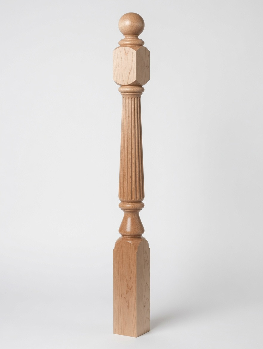 F-4842 60" Fluted Ball Top Ohio Starting Newel Post - Hard Maple