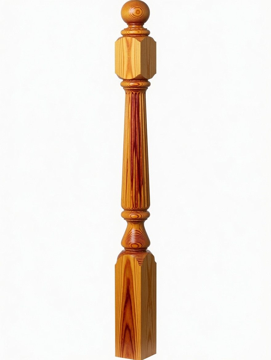 F-4842 60" Fluted Ball Top Ohio Starting Newel Post - Yellow Pine