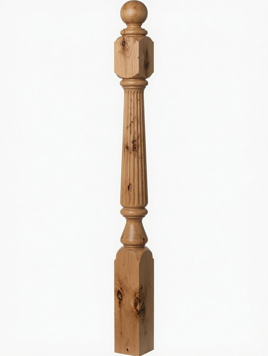 F-4842 60" Fluted Ball Top Ohio Starting Newel Post - Knotty Alder