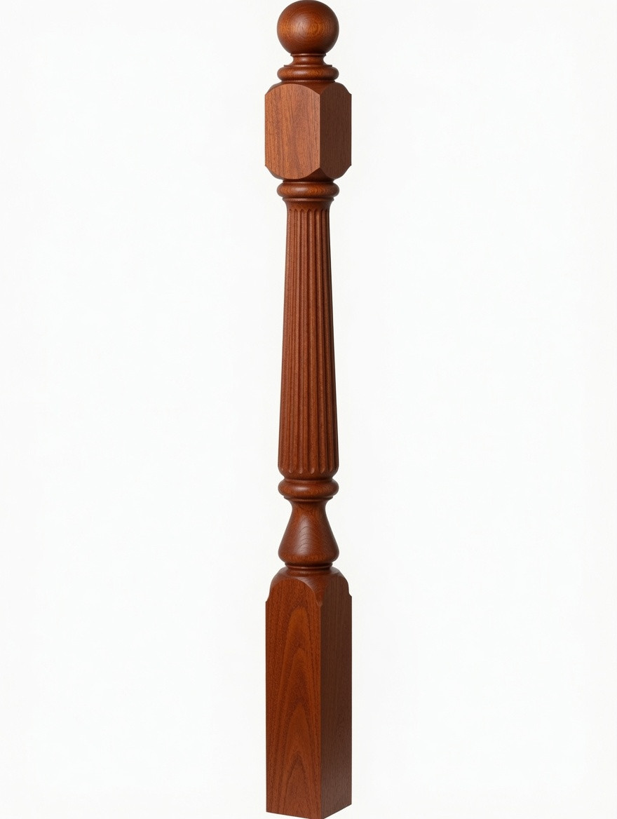 F-4842 60" Fluted Ball Top Ohio Starting Newel Post - Mahogany