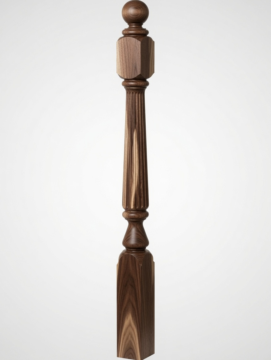 F-4842 60" Fluted Ball Top Ohio Starting Newel Post - Walnut