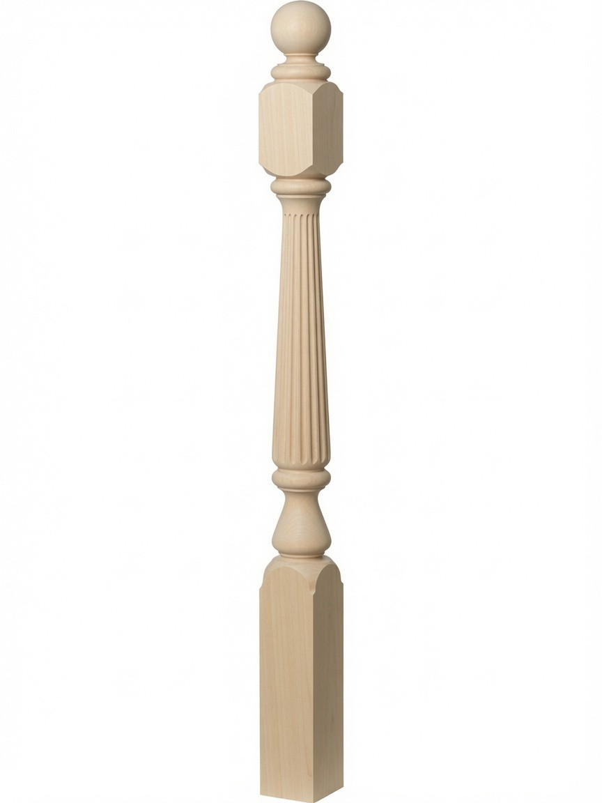 R-4840 48" Reeded Ball Top Ohio Starting Newel Post - Poplar