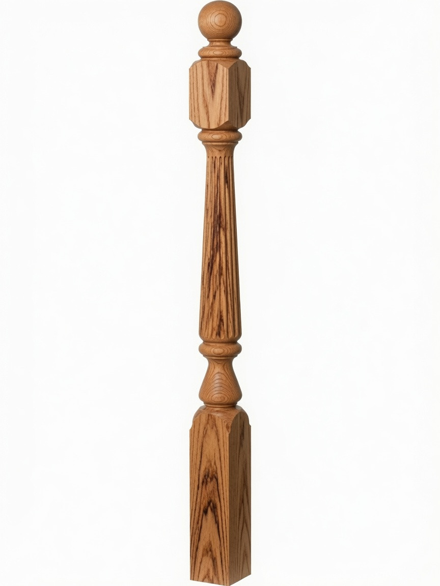 R-4840 48" Reeded Ball Top Ohio Starting Newel Post - Hickory