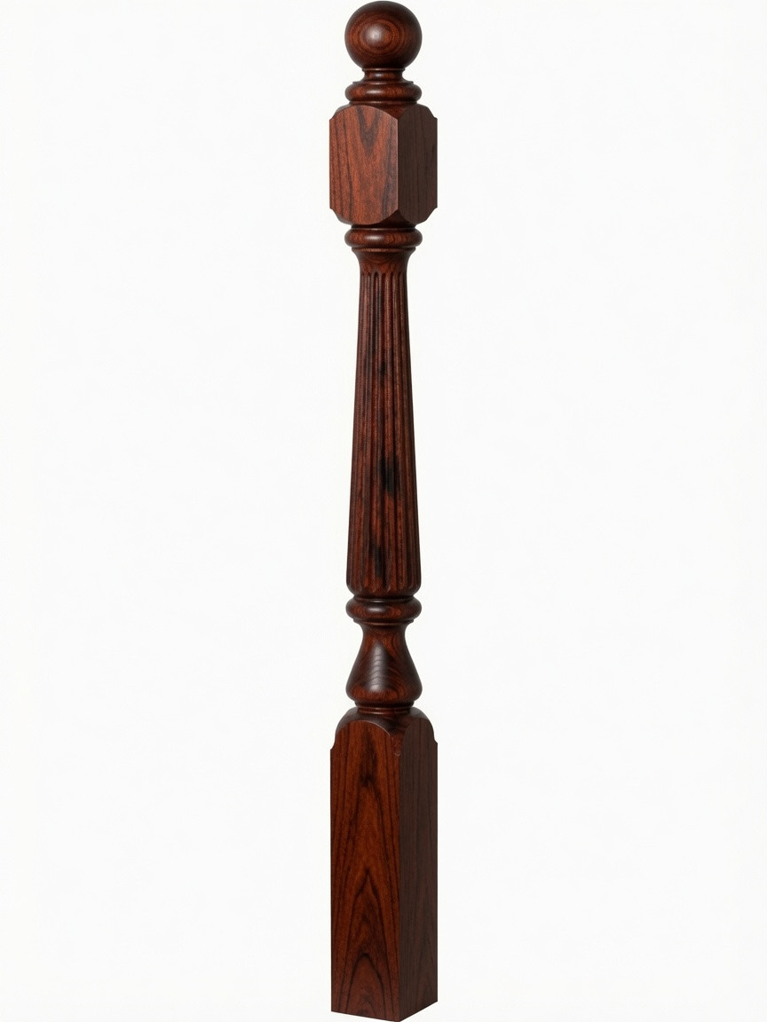 R-4840 48" Reeded Ball Top Ohio Starting Newel Post - Mahogany