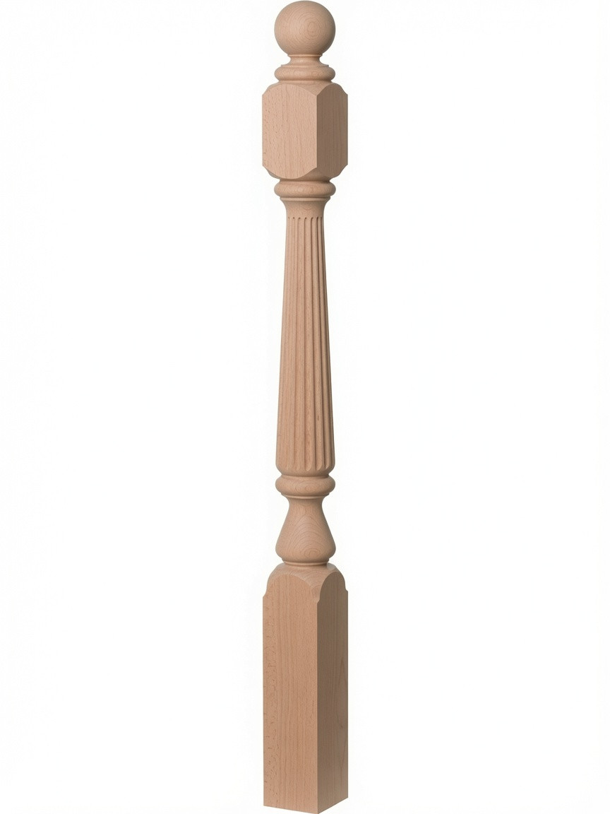 R-4842 60" Reeded Ball Top Ohio Starting Newel Post - Soft Maple