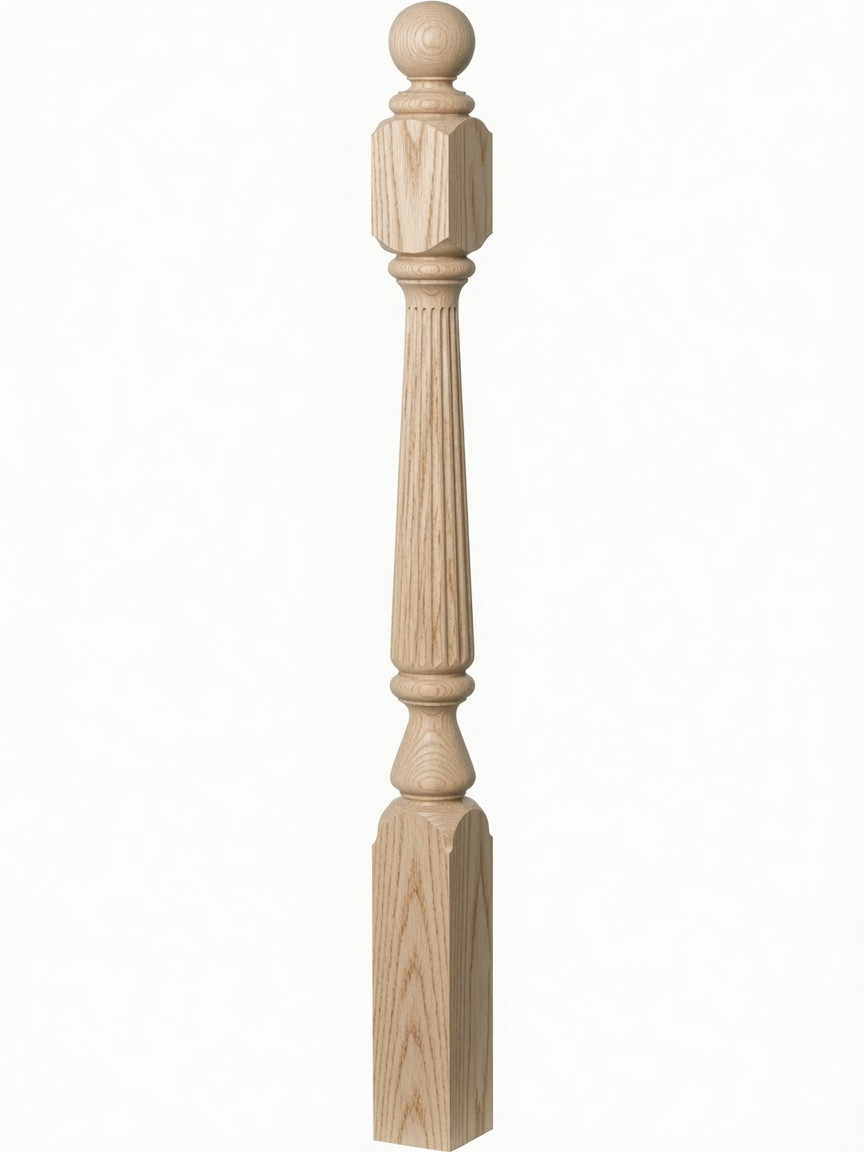 R-4842 60" Reeded Ball Top Ohio Starting Newel Post - Ash