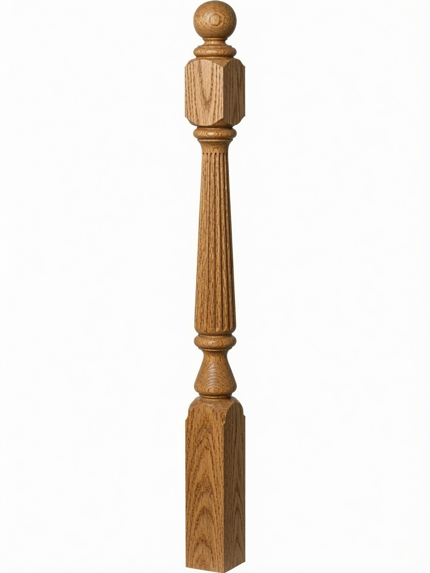 R-4842 60" Reeded Ball Top Ohio Starting Newel Post - White Oak