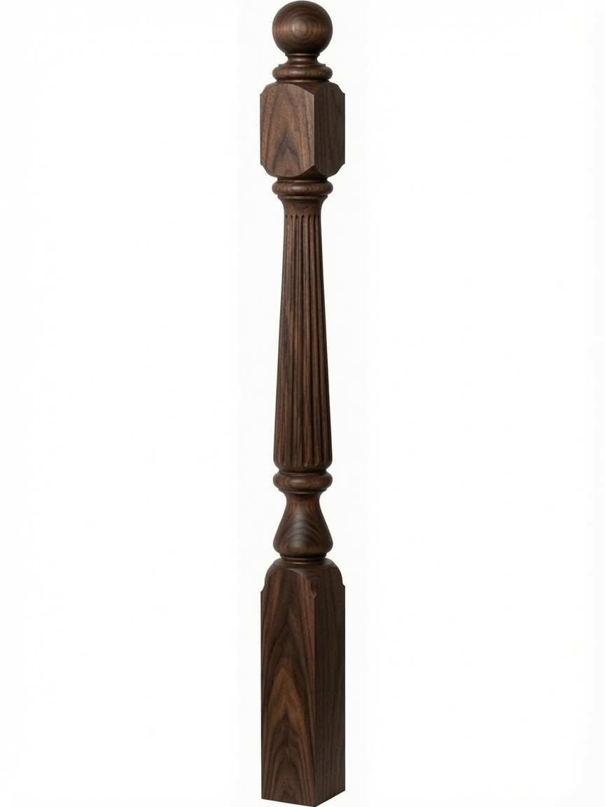 R-4842 60" Reeded Ball Top Ohio Starting Newel Post - Walnut
