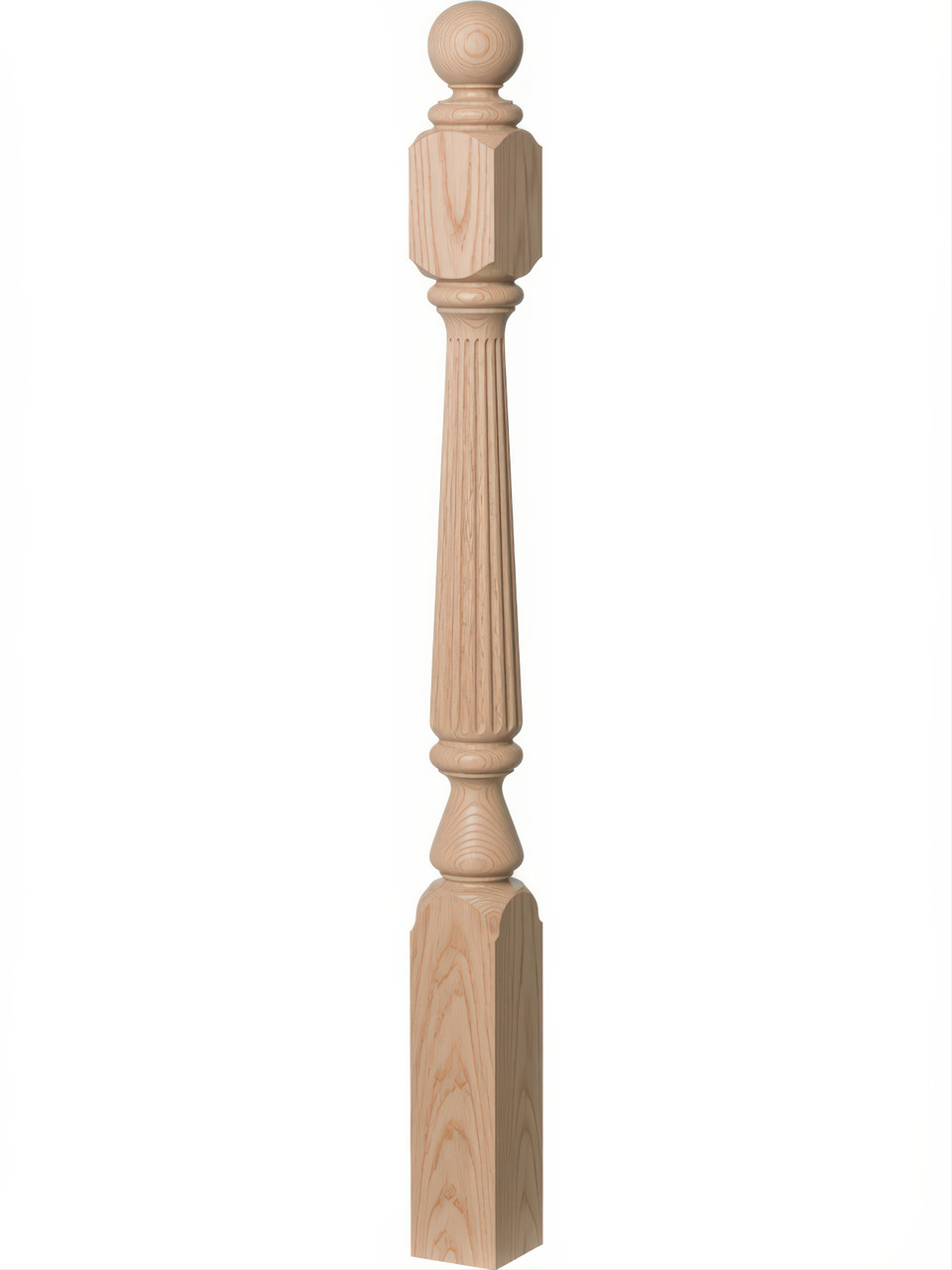 R-4848 72" Reeded Ball Top Ohio Landing Newel Post - Red Oak