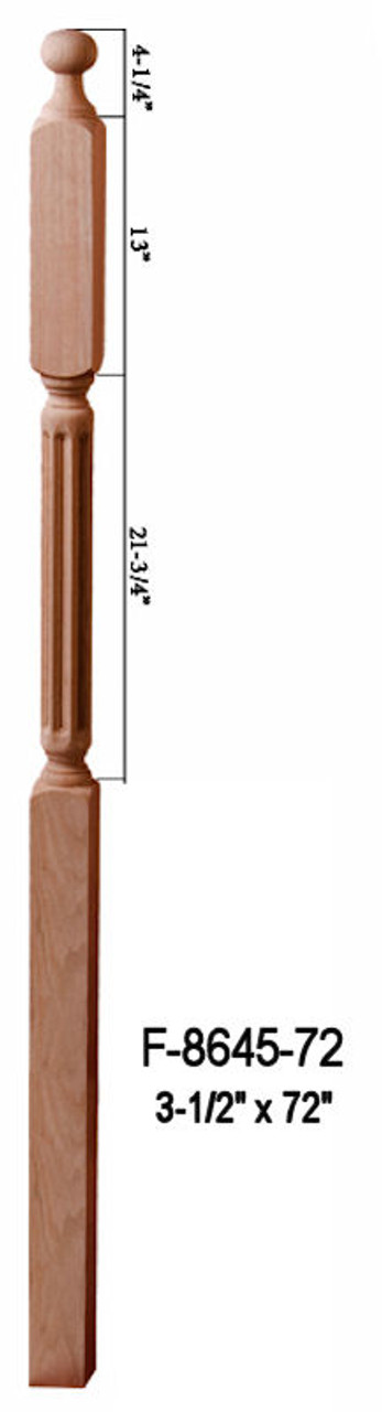 F-8645-72 72" Fluted Ball Top Newel Post