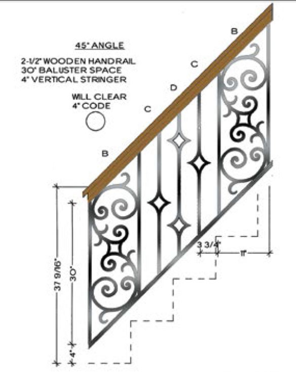 45-degree Angled stair with Seville Balustrade