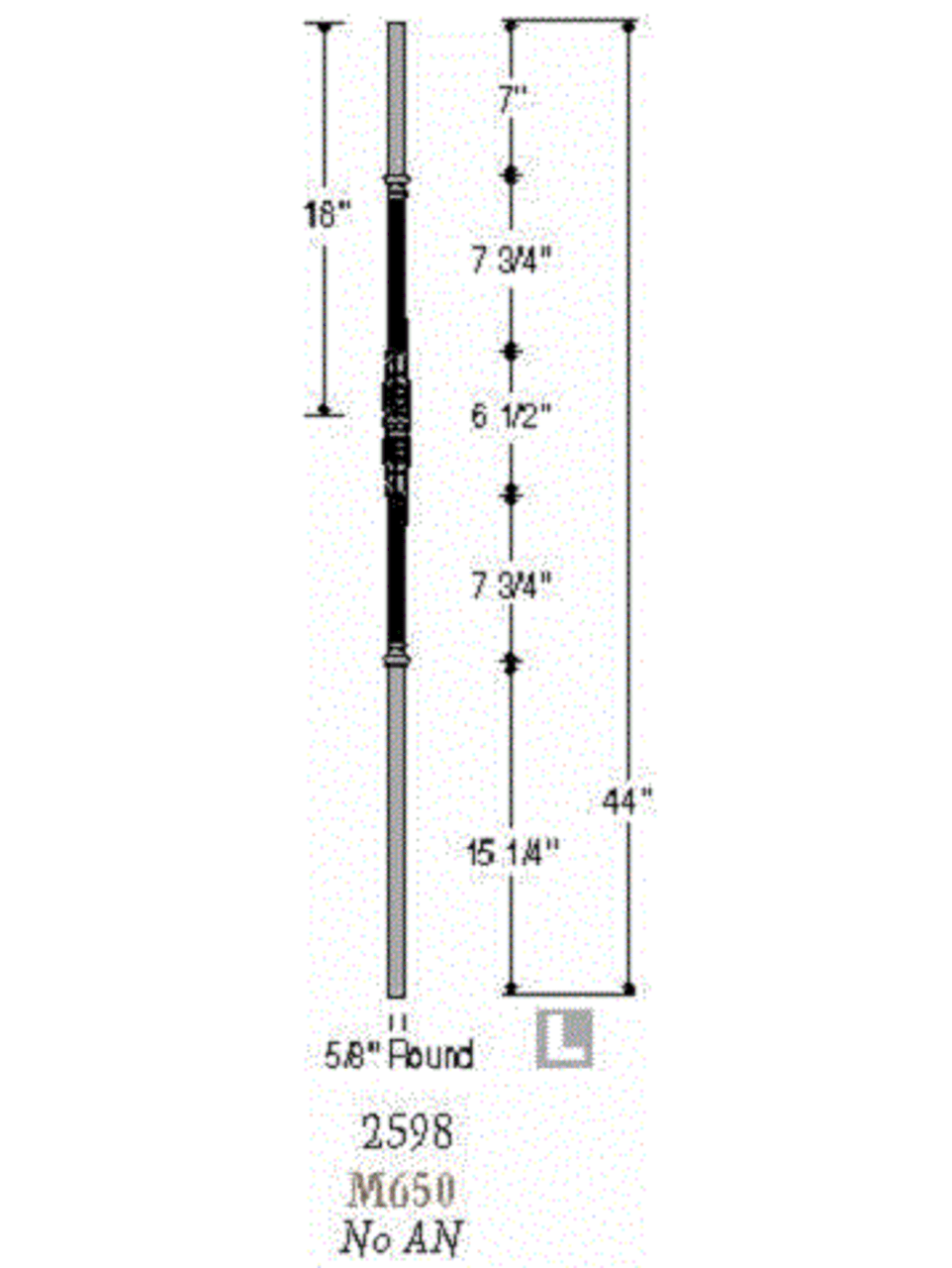 2598 Venetian Fluted Round Baluster with Roman Knuckle Dimensional Information