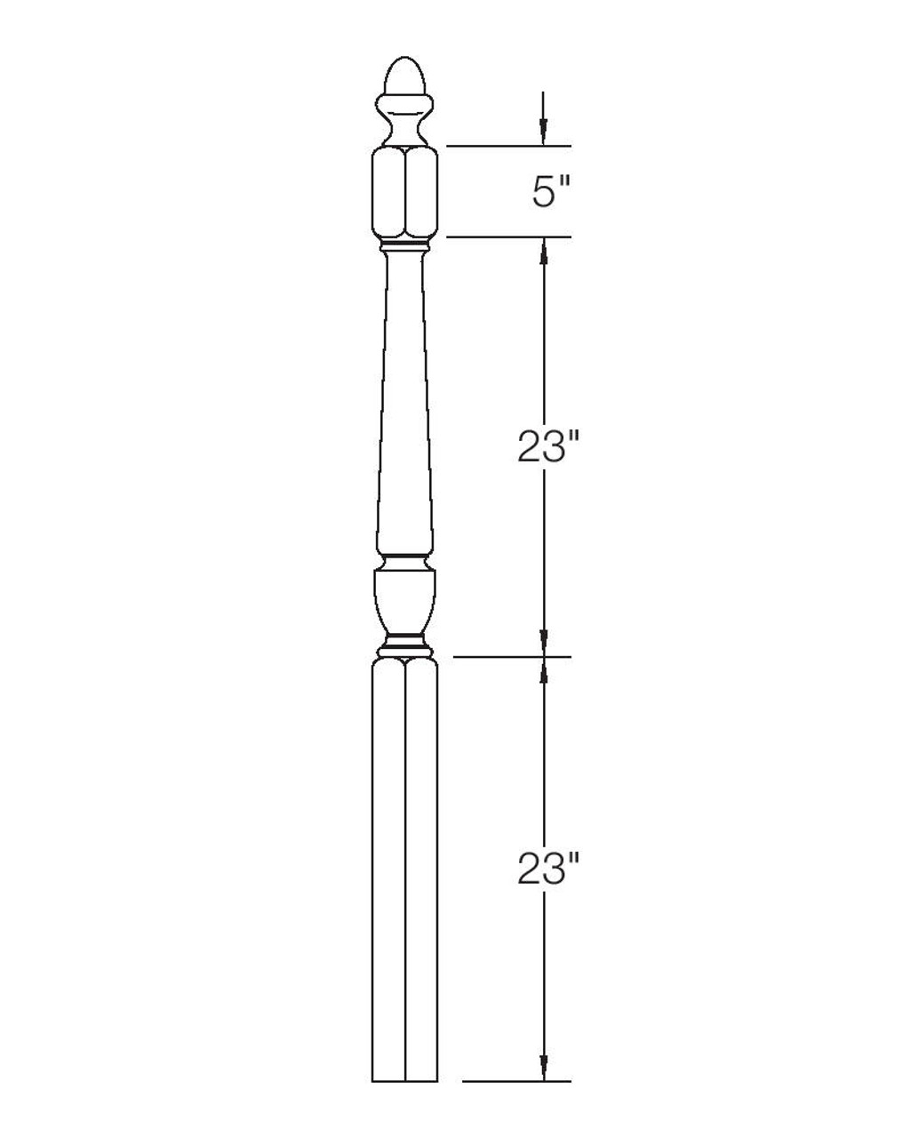 A3015T Twist 56" Pin Top Landing Newel Post Dimensional Information