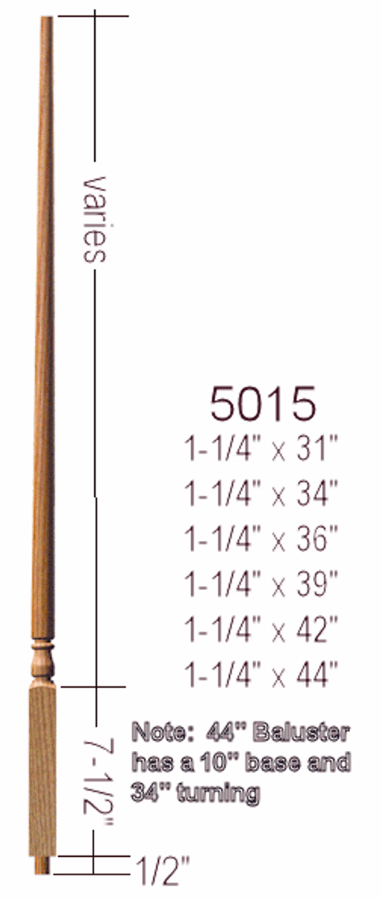 5015 Colonial Stair Baluster, Red Oak, 1-1/4" structural rise.