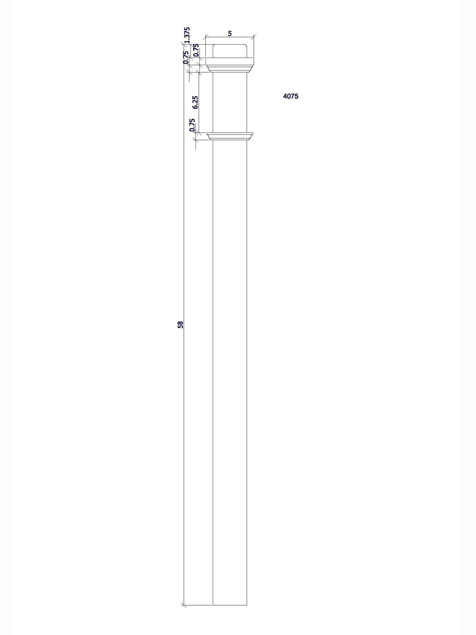 SP-4075S Solid Poplar Plain Box Newel Post CADD Image