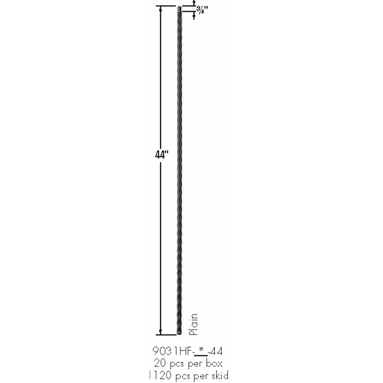 9031HF Plain Face Hammered Baluster Dimensional Information