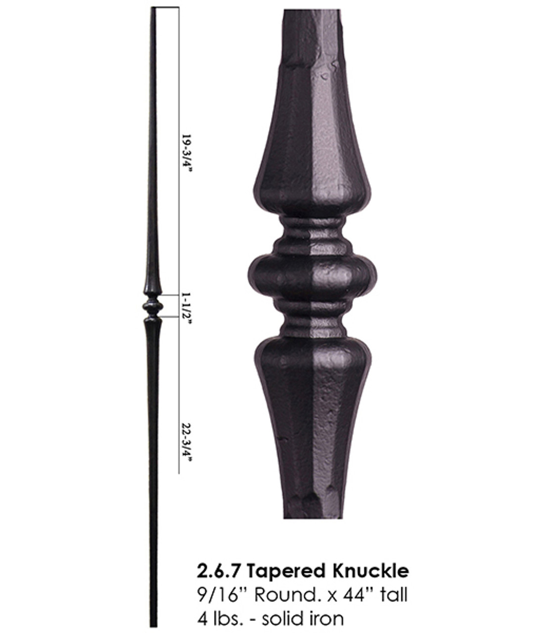 HF2.6.7  Round Tuscan Single Knuckle Tapered Baluster