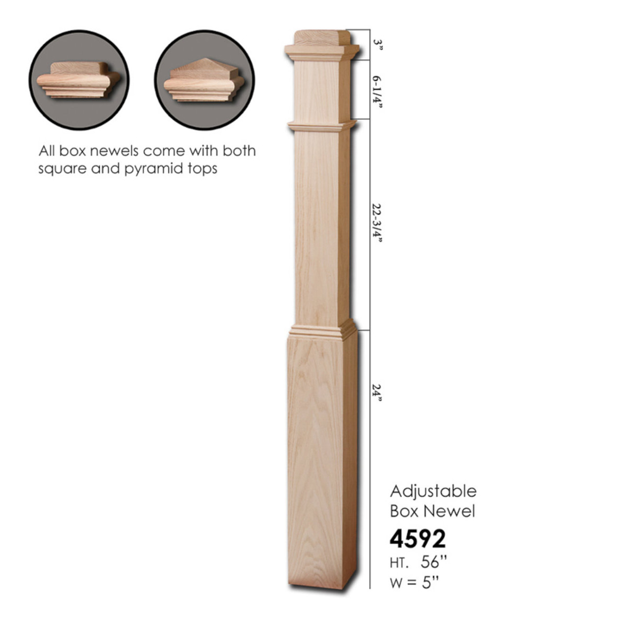 4592-ADJ Plain Adjustable with Sleeve Red Oak Box Newel Post