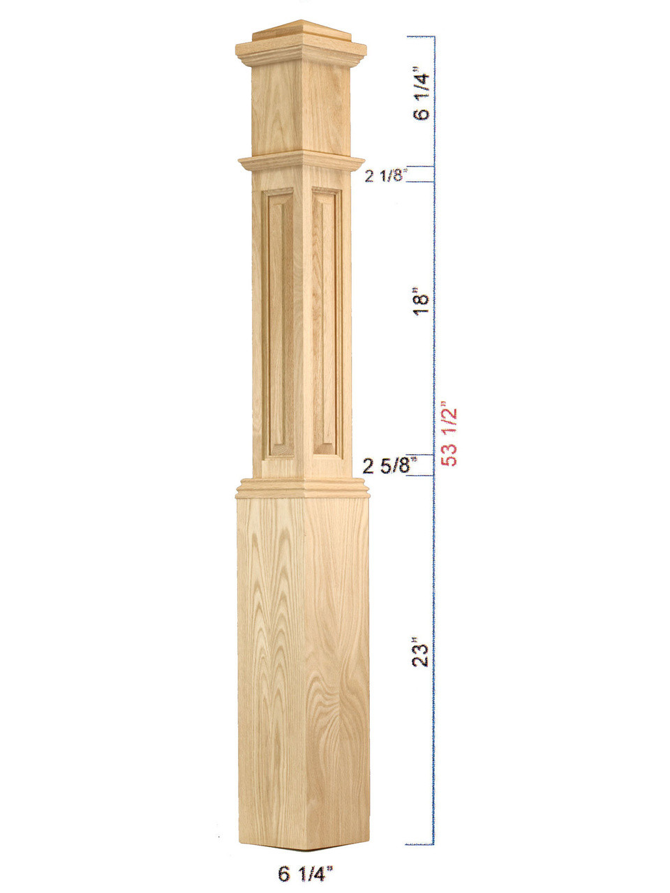 C-4091-RP Raised Panel Traditional Box Newel Dimensional Information