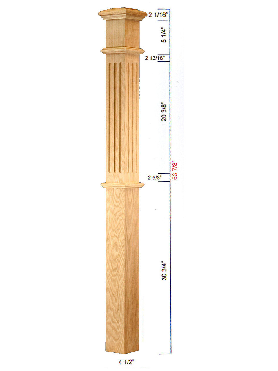 C-4695-F Fluted Landing Box Newel Post Dimensional Information