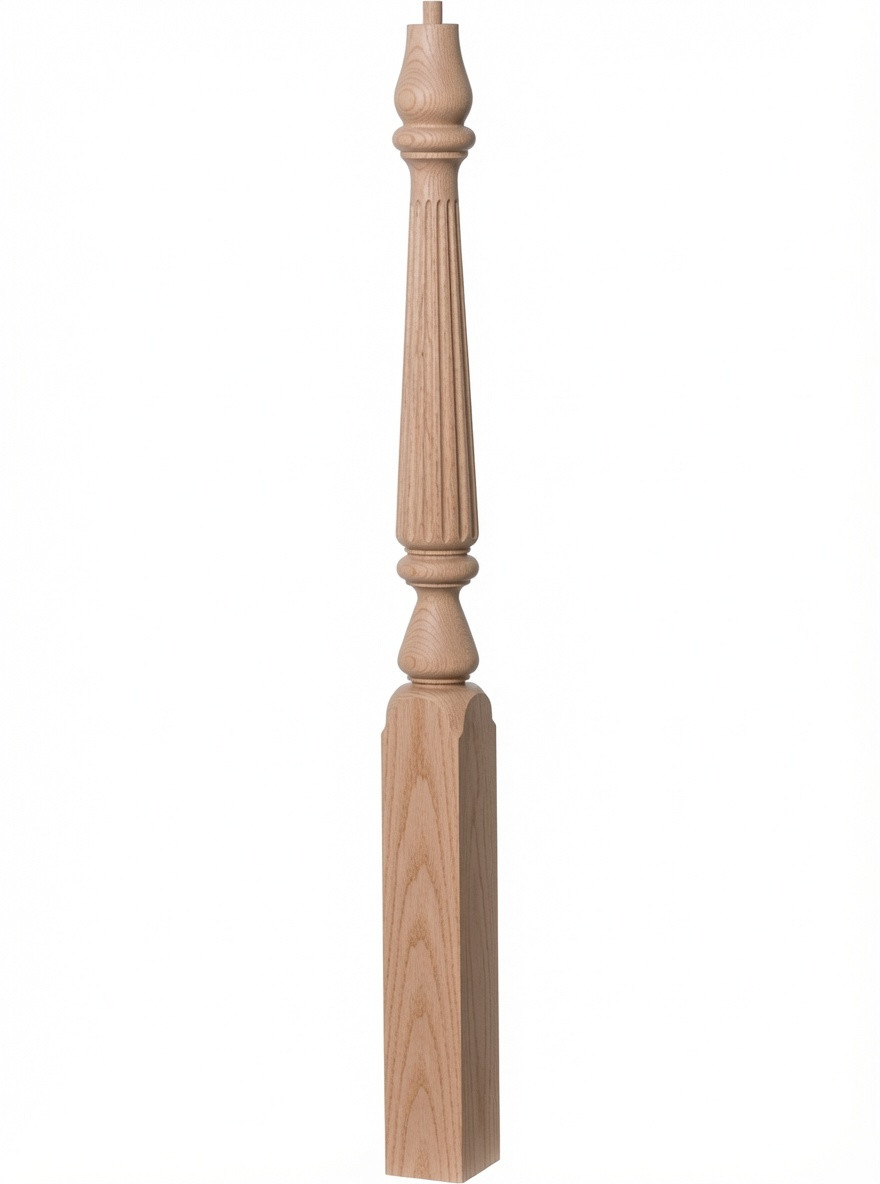 F-4811 48" Fluted Pin Top Ohio Starting Newel Post - Red Oak
