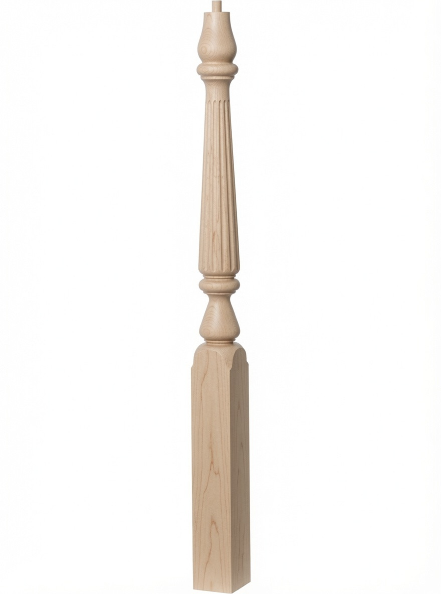 F-4811 48" Fluted Pin Top Ohio Starting Newel Post - Hard Maple