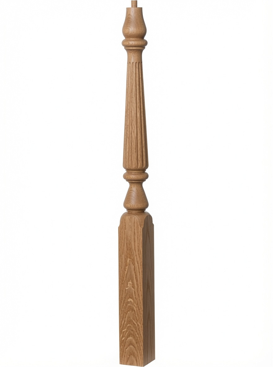 F-4811 48" Fluted Pin Top Ohio Starting Newel Post - White Oak