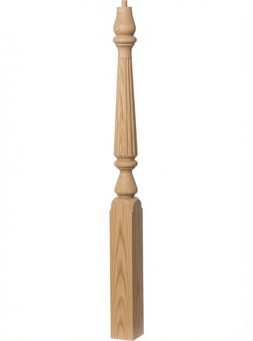 F-4811 48" Fluted Pin Top Ohio Starting Newel Post - Yellow Pine
